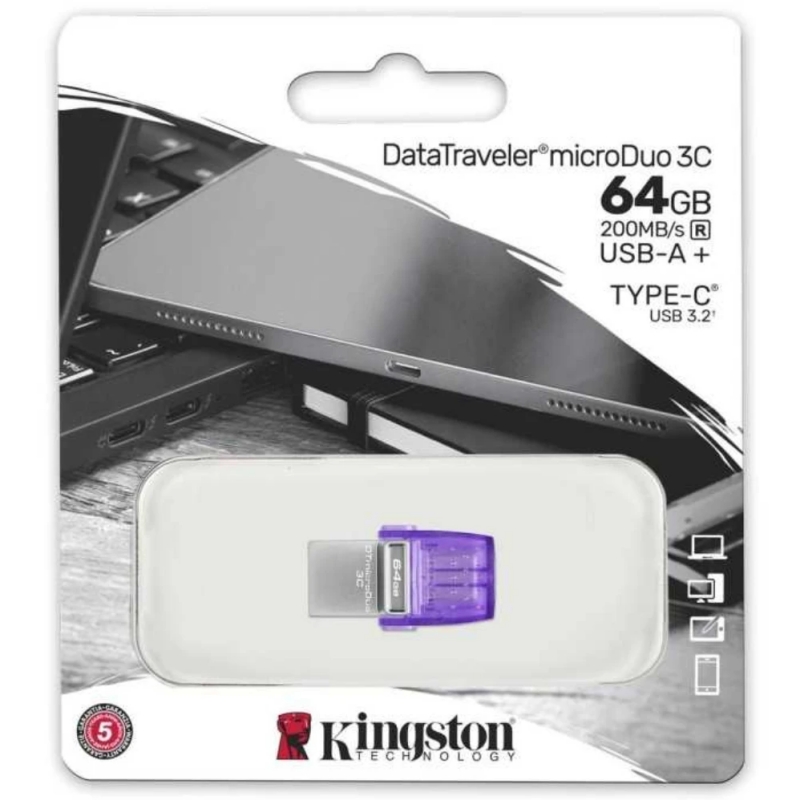 Kingston 金士頓 DataTraveler MicroDuo 3C 64GB 雙介面 TypeC 隨身碟(USB3.2 Gen1 原廠5年保固)
