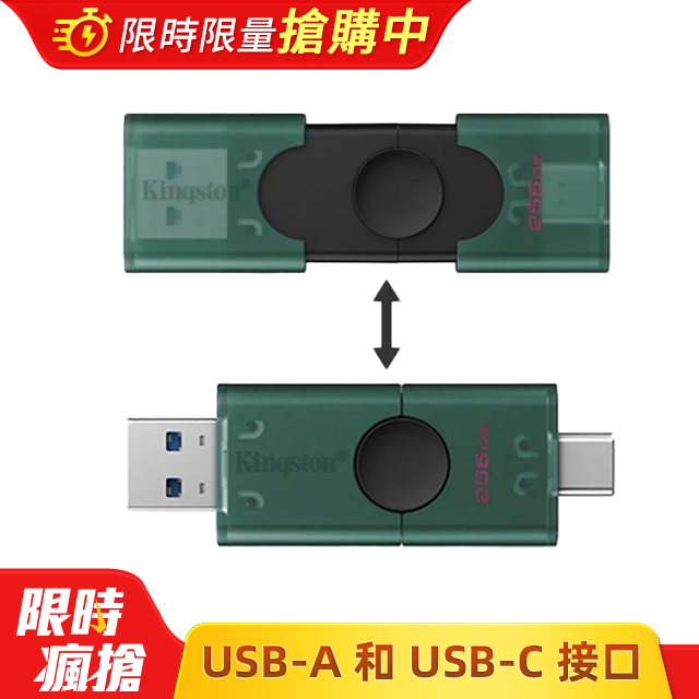 Kingston 金士頓 DataTraveler Duo 256GB TYPE-C 雙頭隨身碟 (DTDEG2/256GB)(其他規格)