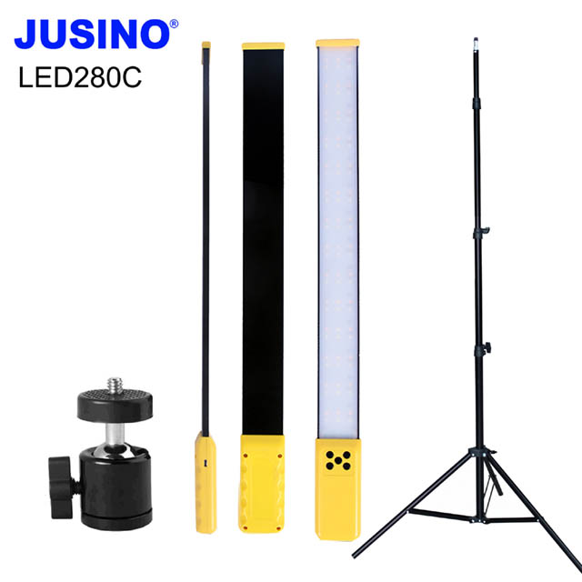 Jusino LED280C手持攝影燈送2米燈架劍燈平板手持棒燈條形外拍補光可調色溫亮度內置充電池狹窄空間車內補光