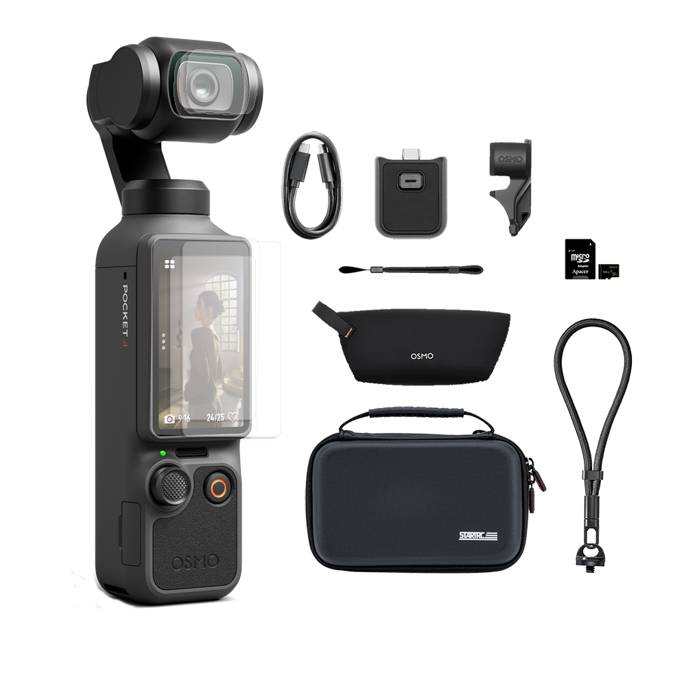 DJI 大疆 Osmo Pocket 4 標準套裝 + 鋼化貼 + 收納包 + 記憶卡 + 防丟手繩 (公司貨)