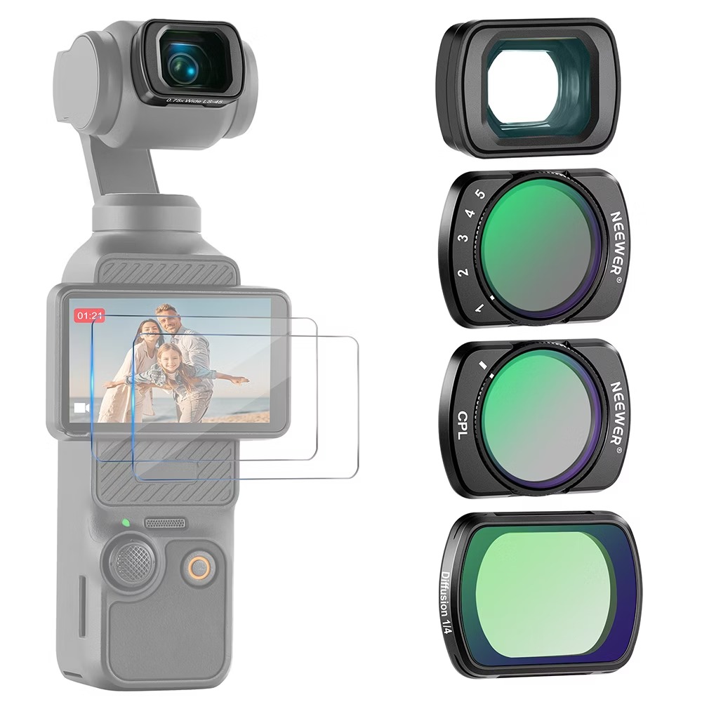 NEEWER 紐爾 DJI OSMO Pocket 3 磁吸特效鏡頭濾鏡組(含廣角鏡/CPL/ND可調鏡/黑柔)