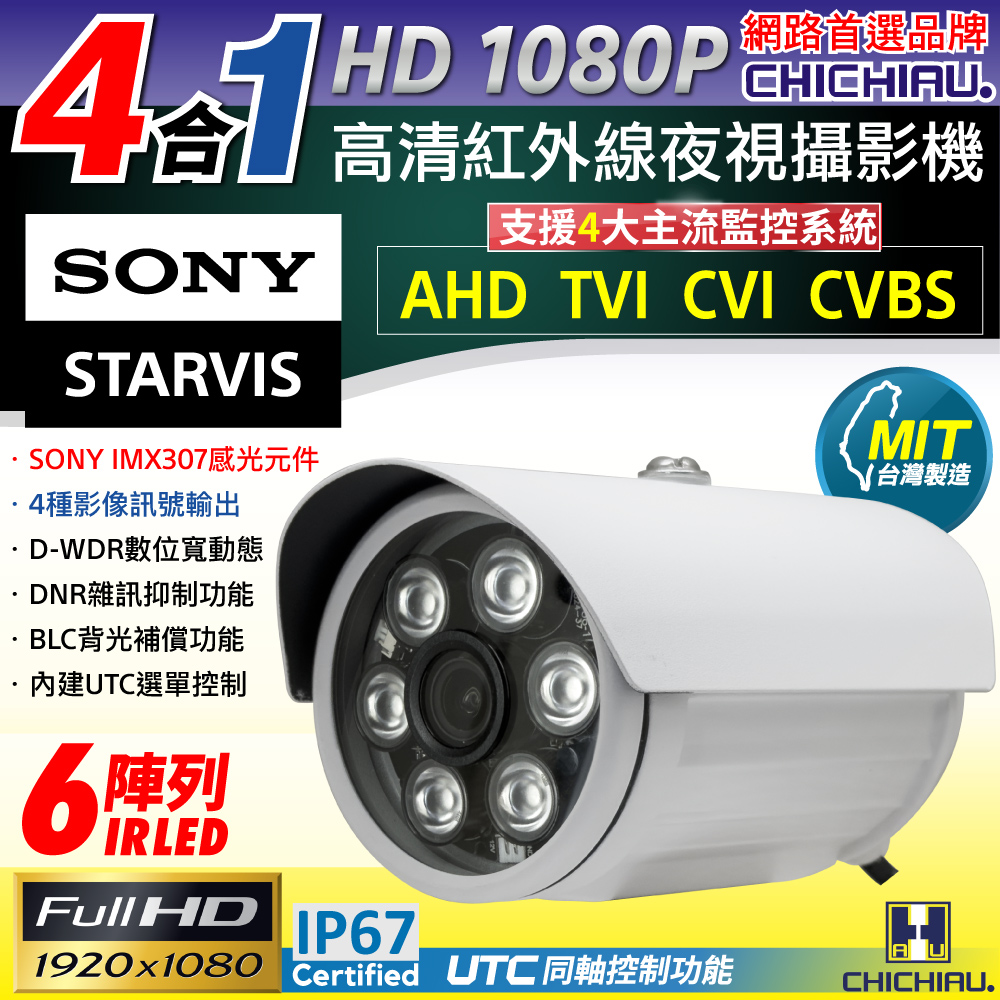四合一 SONY 1080P 200萬畫素數位高清6陣列燈監視器攝影機 6mm