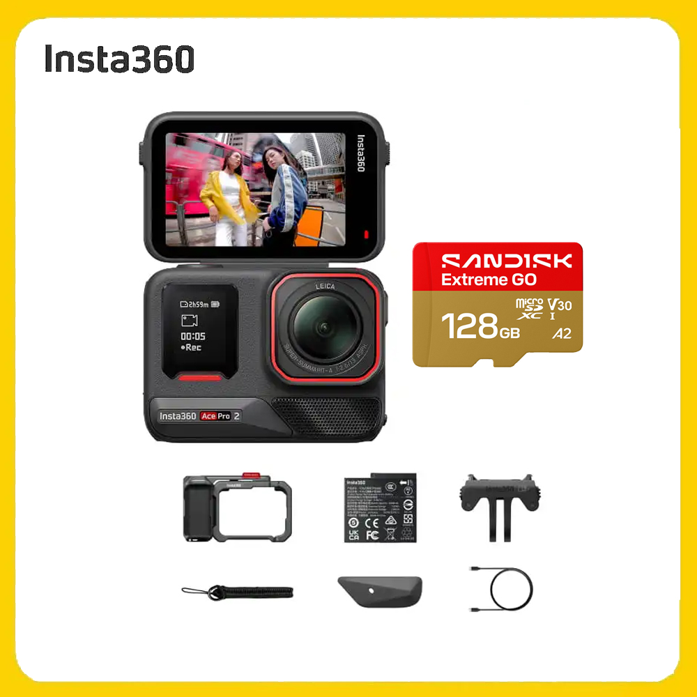 Insta360 Ace Pro 2 翻轉螢幕運動相機 單電版 岩墨灰街拍套裝+SanDisk 128G (先創公司貨)