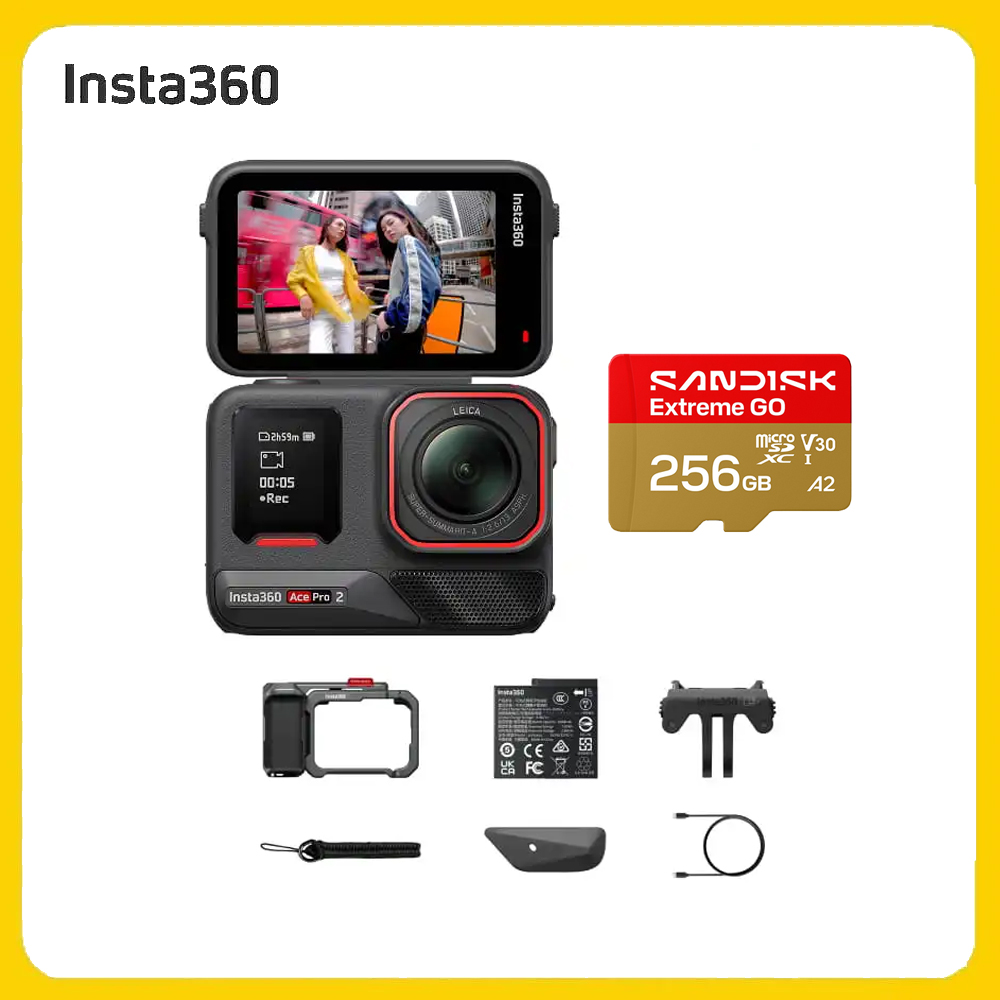 Insta360 Ace Pro 2 翻轉螢幕運動相機 單電版 岩墨灰街拍套裝+SanDisk 256G (先創公司貨)（其他規格）