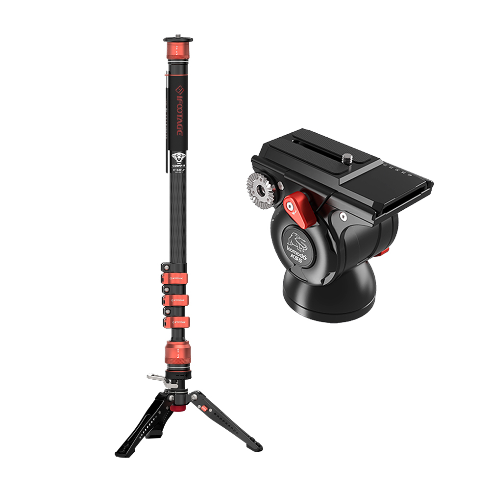 IFOOTAGE  印迹 COBRA 3 C180F-P 碳纖維扳扣腳踏式單腳架+K5S油壓雲台 套組(公司貨)