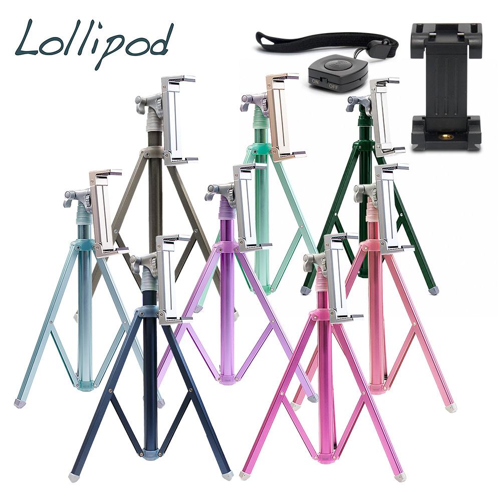 Lollipod LP-TS1自拍樂三腳架附平板夾具-八色任選+Smartfoto SF-C2藍芽遙控器&手機夾具組
