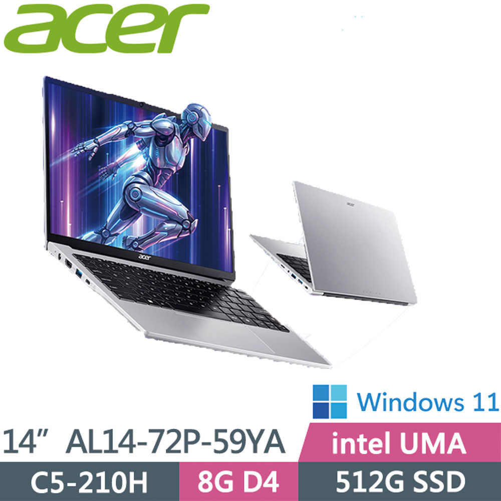 ACER 宏碁 Aspire AL14-72P-59YA 銀(C5-210H/8G/512G SSD/W11/WUXGA/14)輕薄筆電
