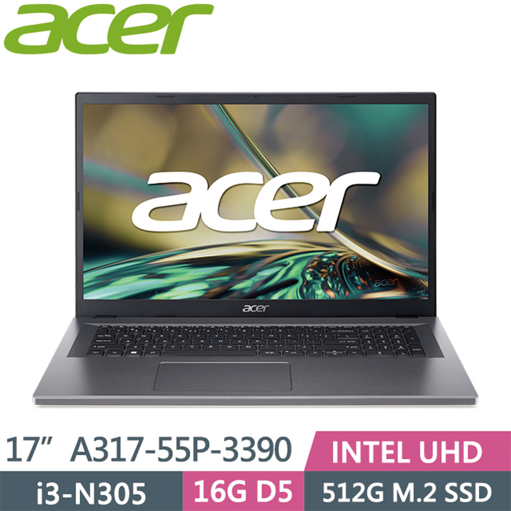 ACER Aspire 3 A317-55P-3390 銀(i3-N305/16G DDR5/512GB SSD/Win11/17.3吋) 文書大筆電