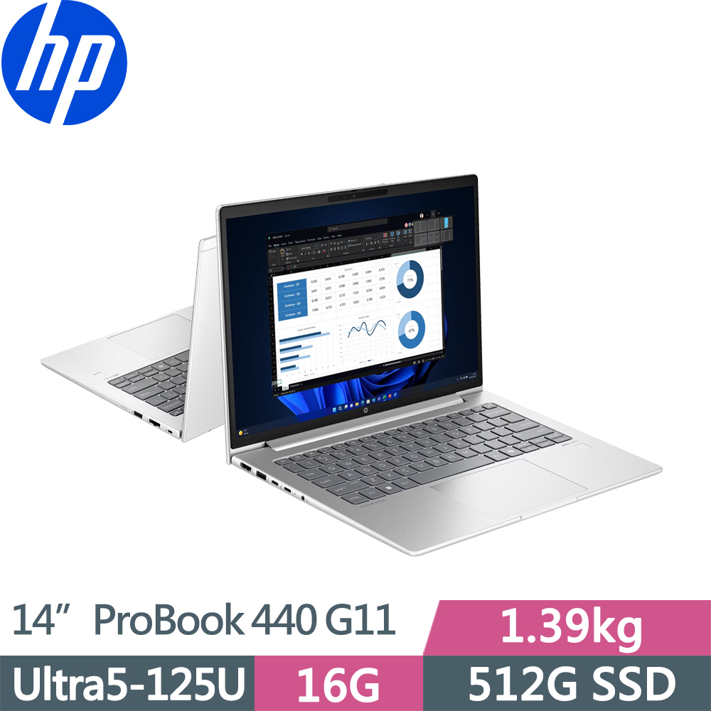 HP 惠普 ProBook 440 G11 14吋輕薄文書商用筆電(Ultra5-125U/16G/512G/WUXGA/W11P/三年保/銀)