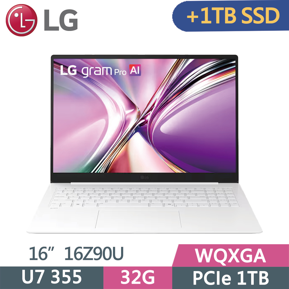 LG 樂金gram Pro 16Z90U-K.AUB7C2 白(Ultra X7 358H/32G/1TB+512G SSD