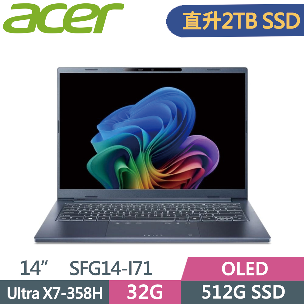ACER 宏碁 Swift Go 14 SFG14-I71-70JF 14吋 輕薄筆電 銀(Ultra X7-358H/32G/2TB SSD/W11)特仕