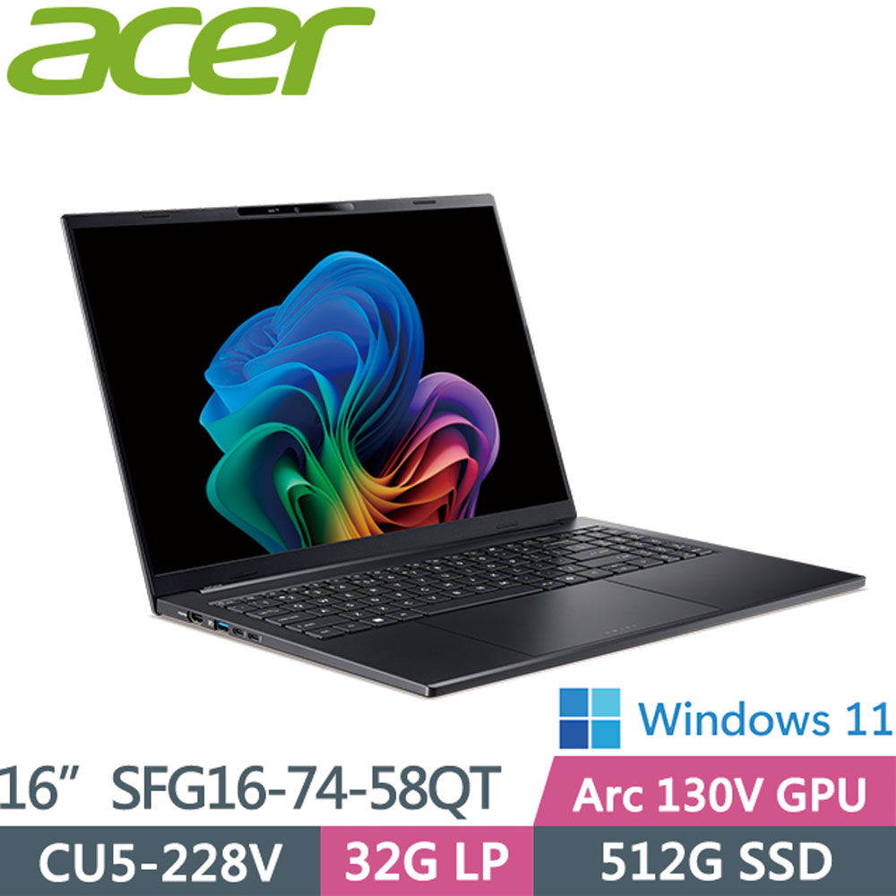 ACER 宏碁 Swift Go SFG16-74-58QT 黑色(CU5-228V/32G/512G/W11/WUXGA/OLED)16吋AI效能筆電