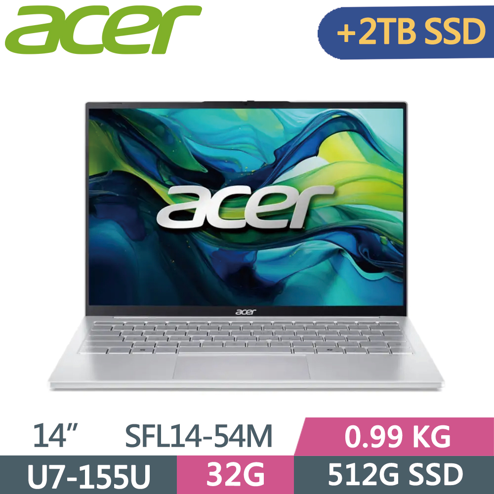 ACER 宏碁 Swift Lite 14 SFL14-54M-72JK 14吋 輕薄筆電 銀 (Ultra7 155U/32G/512G+2TB SSD/W11)特仕