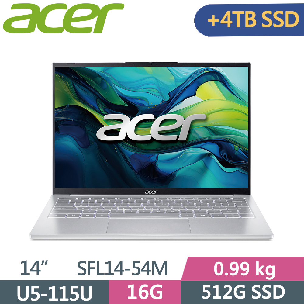 ACER 宏碁 Swift Lite 14 SFL14-54M-52F2 14吋 AI筆電 銀(Ultra5-115U/16G/512G+4TB SSD/W11)特仕