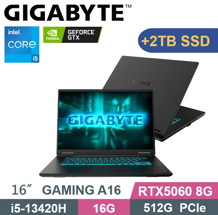 GIGABYTE 技嘉 GAMING A16 CVHH3TW893SH 黑 (i5-13420H/16GB/512G+2TB/RTX5060 8G/W11) 特仕款