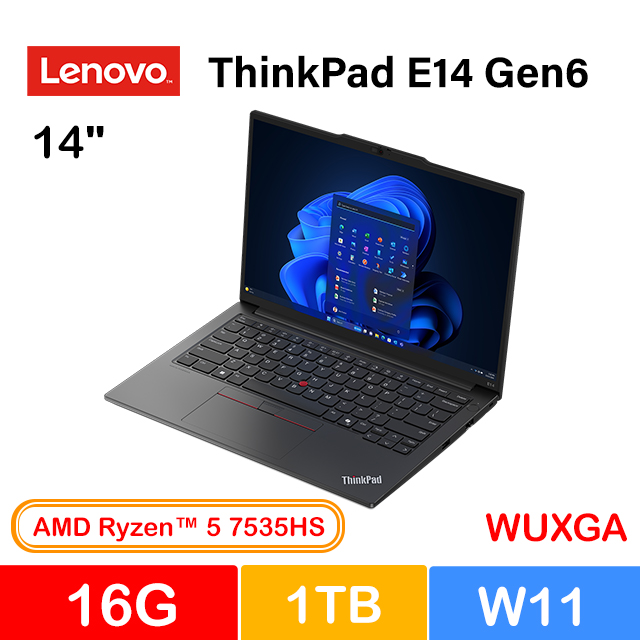 LENOVO 聯想 ThinkPad E14 Gen6 14吋 商用筆電黑(Ryzen 5 7535HS/16G/1TB/W11/21M3009XTW)