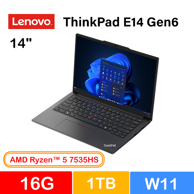 LENOVO 聯想 ThinkPad E14 Gen6 14吋 商用筆電黑(Ryzen 5 7535HS/16G/1TB/W11/21M3S0R100)