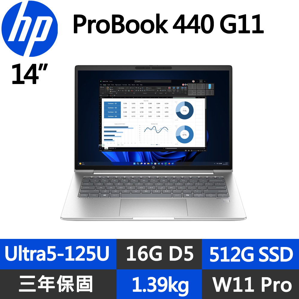 HP 惠普 ProBook 440 G11 商用14吋筆電銀色(Ultra5-125U/16G D5/512G/WUXGA/W11P/三年保)