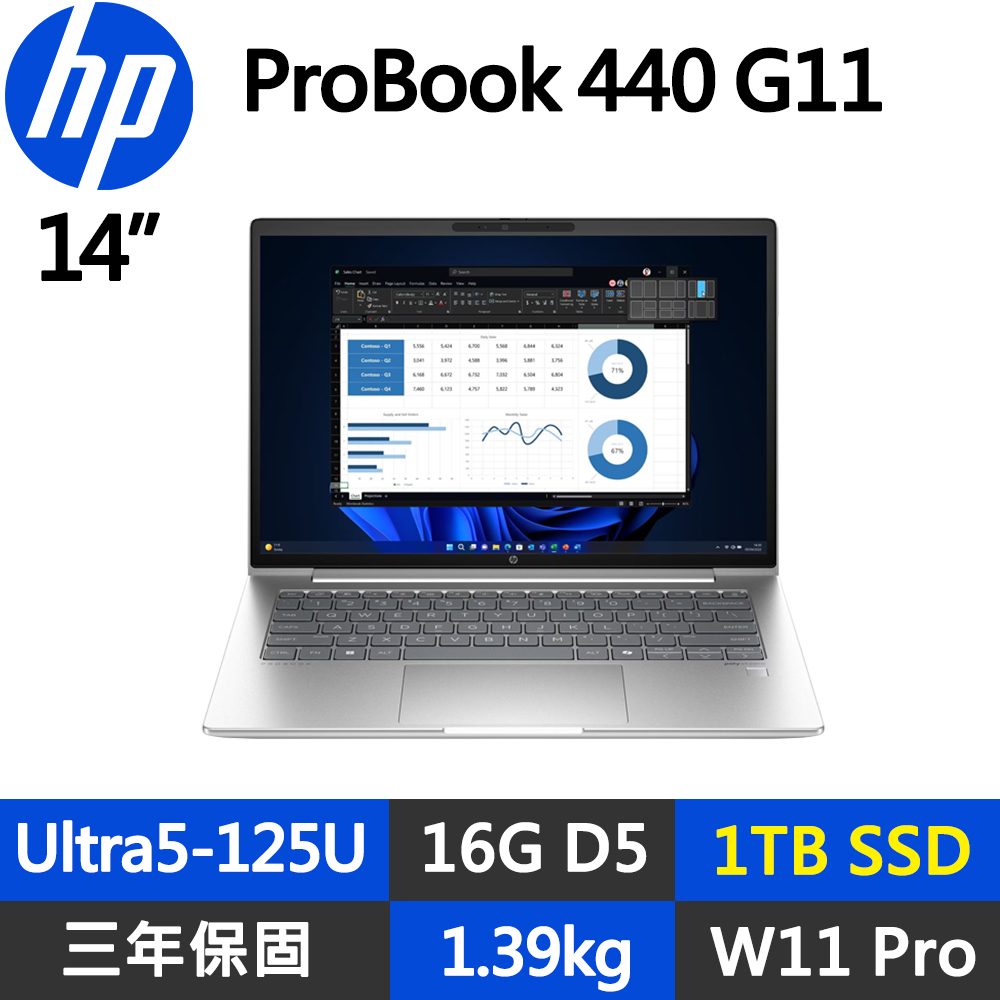 HP 惠普 ProBook 440 G11 商用14吋筆電銀色(Ultra5-125U/16G D5/1TB/WUXGA/W11P/三年保/規格升級)