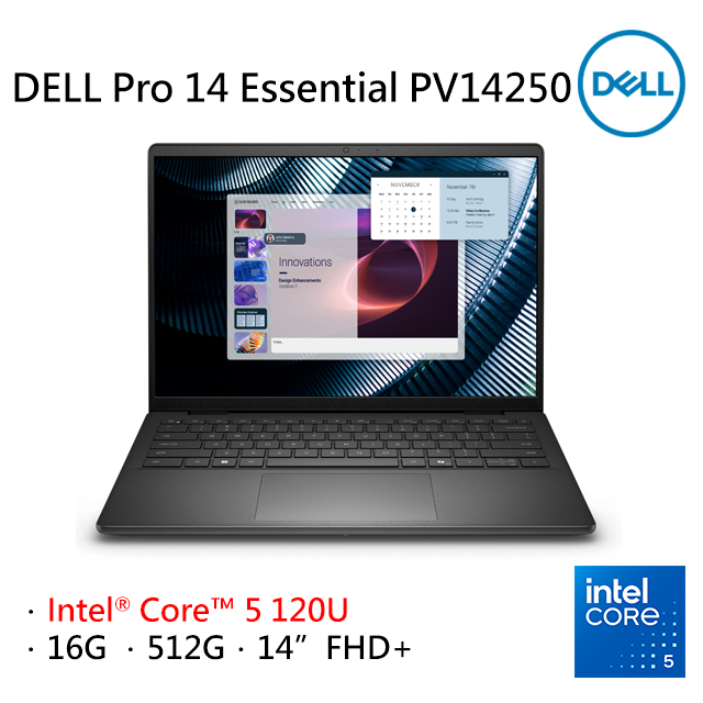 DELL 戴爾 Pro 14 Essential 14吋效能筆電黑色(Intel Core 5 120U/16GB/512GB/WIN11PRO/PV14250-R1608BTW)