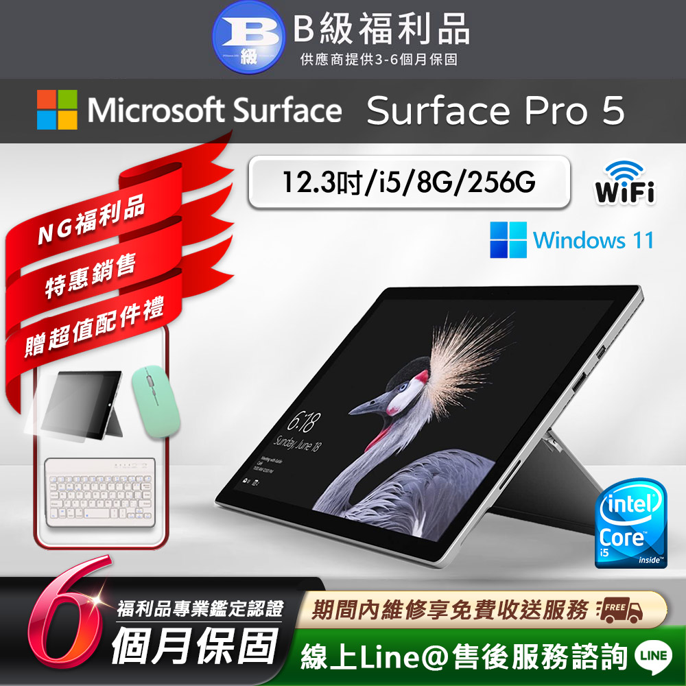 【福利品】Microsoft Surface Pro 5 12.3吋 (i5/8G/256G) WiFi版 平板電腦(贈市值2100超值配件大禮包)(其他規格)