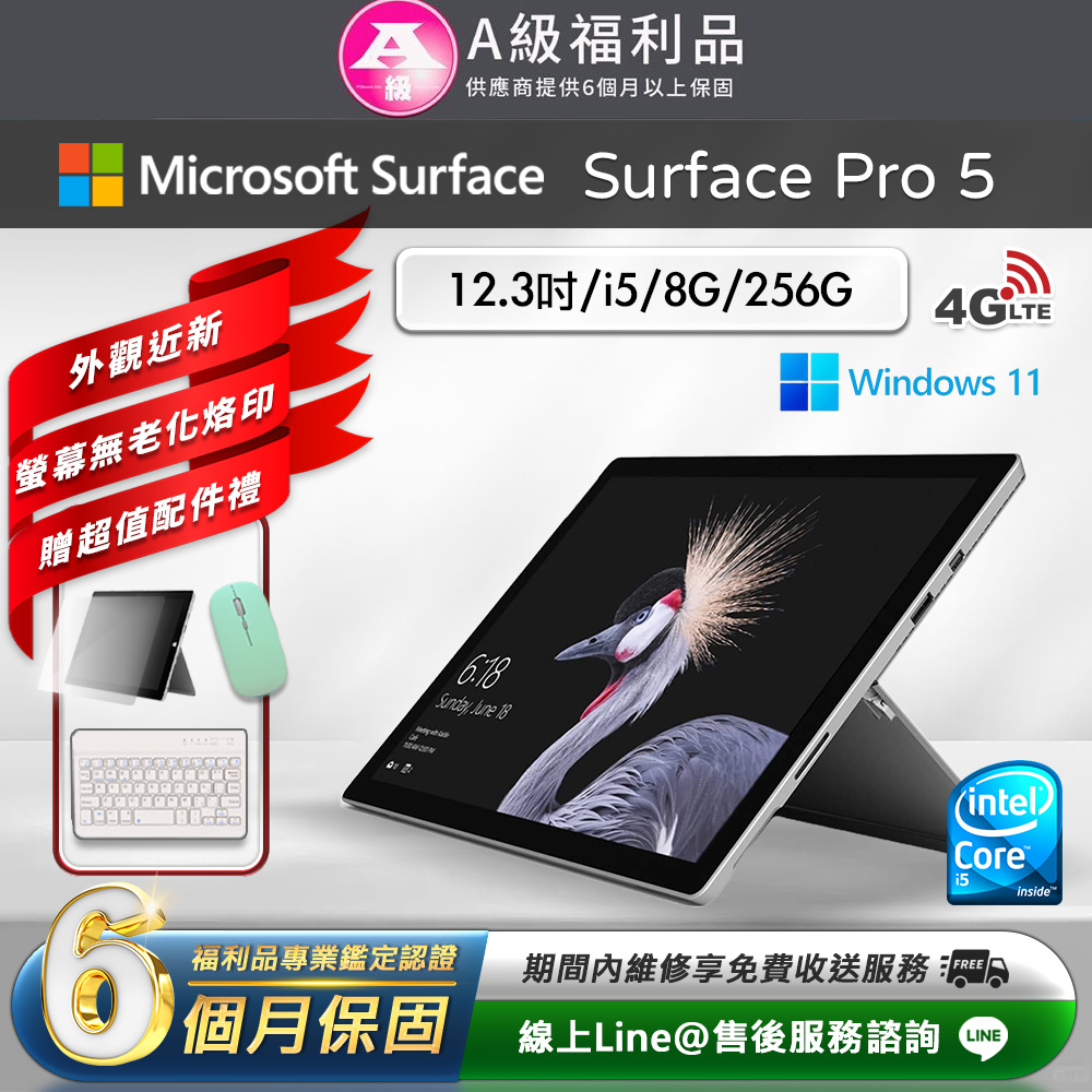 Microsoft 微軟 Surface Pro 5 12.3吋 (i5/8G/256G) LTE版 平板電腦(贈市值2100超值配件大禮包)(其他規格)