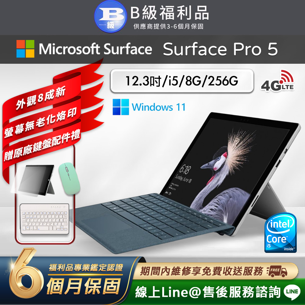 Microsoft 微軟 Surface Pro 5 12.3吋 (i5/8G/256G) LTE版 平板電腦(贈超值原廠鍵盤配件禮)