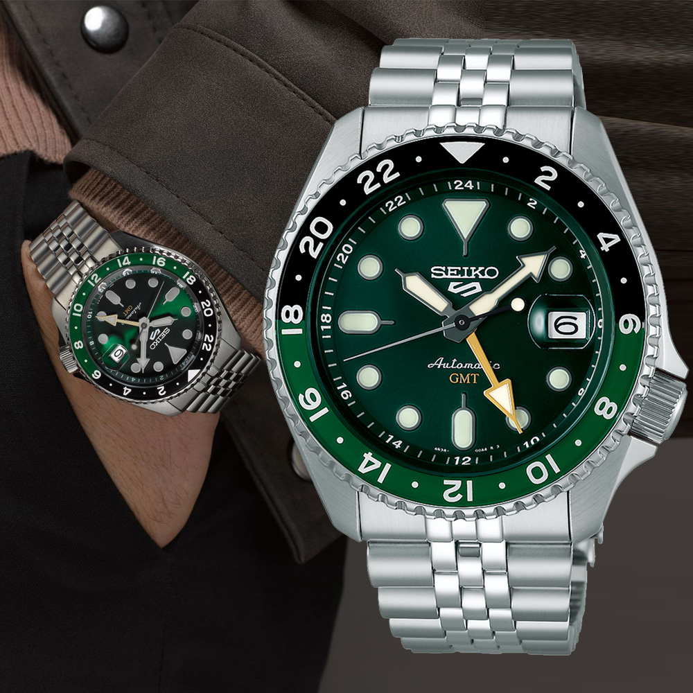 SEIKO 精工 5 SPORTS 綠面 GMT兩地時間 機械腕錶 錶 週年慶 雙11 (4R34-00A0G/SSK035K1)