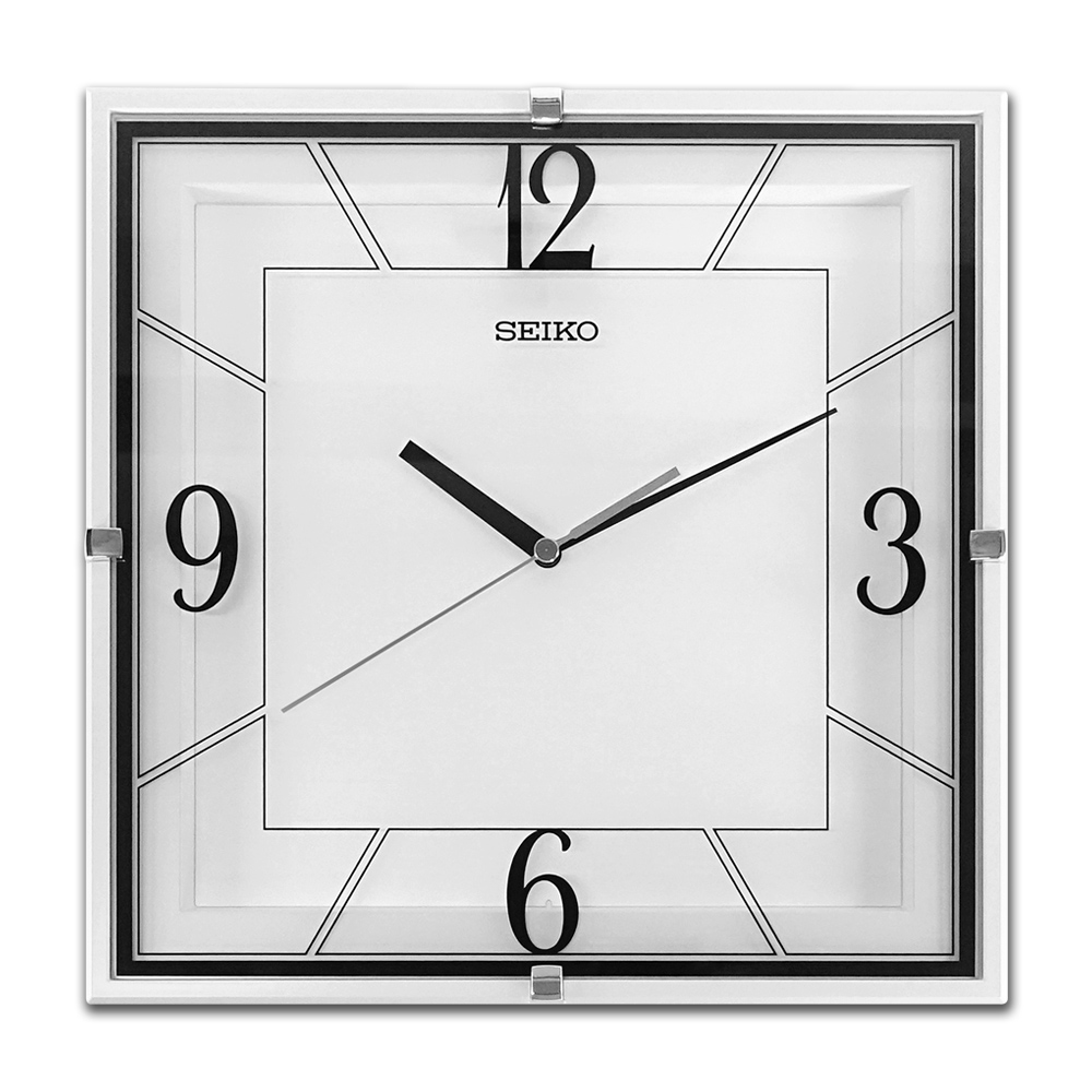 SEIKO 精工 / 30cm 方形時尚 滑動式秒針 數字刻度 靜音掛鐘 - 白黑色 QXA821W /SK048