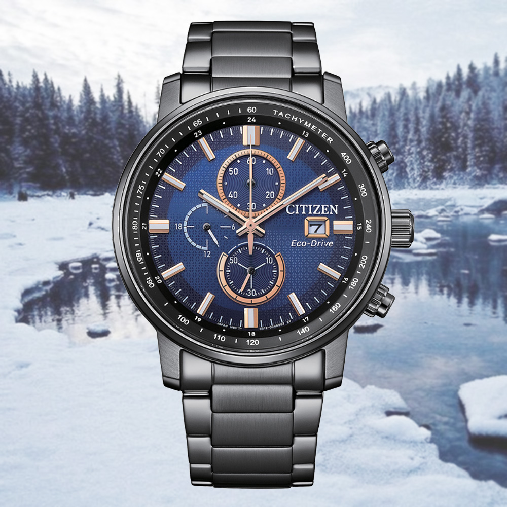 CITIZEN 星辰 Chronograph 亞洲限定 光動能 碼錶計時不鏽鋼腕錶-黑 CA0845-83L 送禮 禮物 推薦