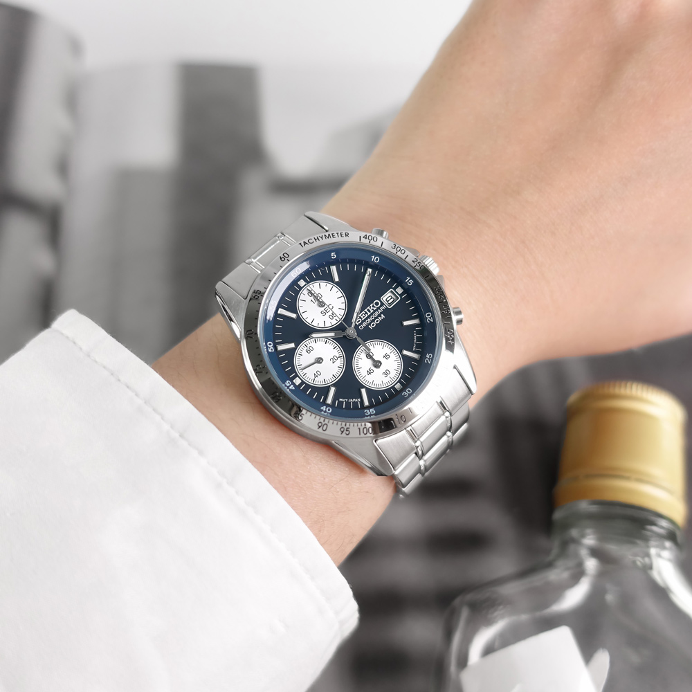 SEIKO 精工 / SND365PC / 三眼計時 日期 防水100米 藍色 38mm