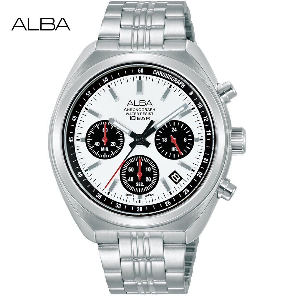 ALBA 雅柏 日系簡約三眼計時錶/白/40.1mm (VD53-X406S/AT3K11X1)