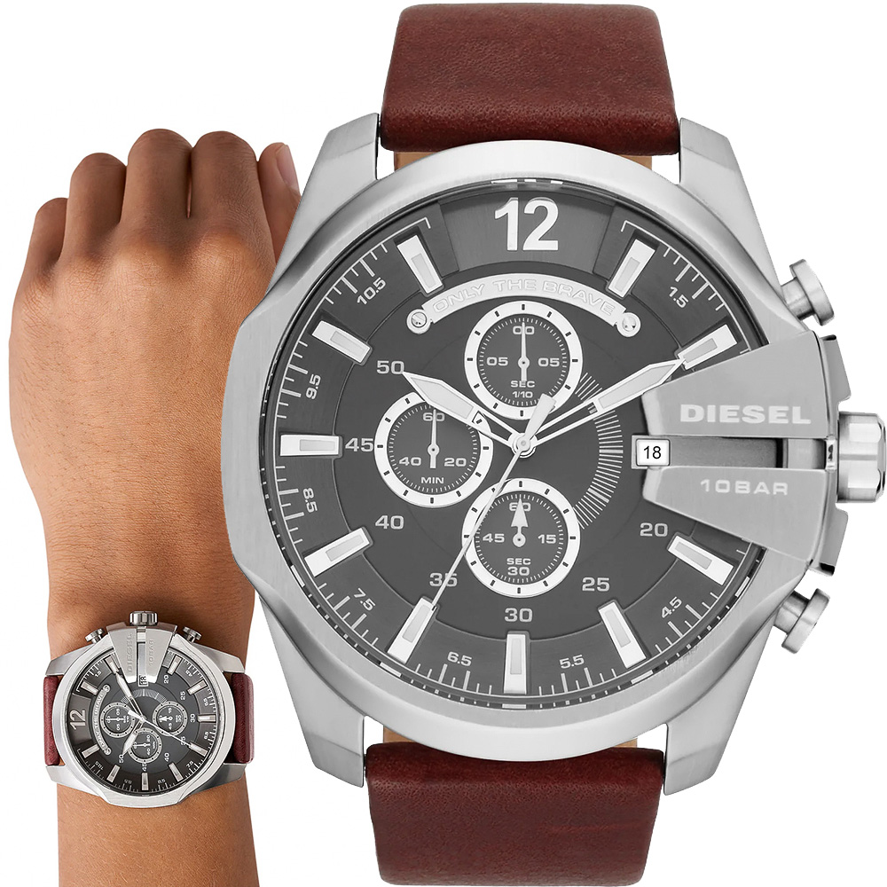 DIESEL Mega Chief 大錶徑粗獷三眼計時手錶 男錶-51mm DZ4290