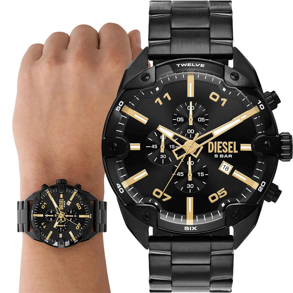 DIESEL Spiked 大錶徑個性三眼計時手錶-49mm DZ4644