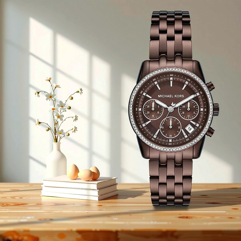 Michael Kors MK Bryant 晶鑽三眼計時女錶-35mm MK7559