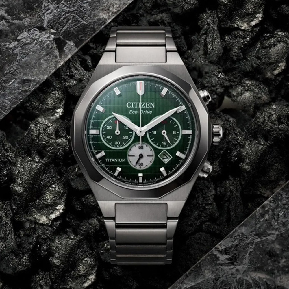 CITIZEN 星辰 Zenshin 新鈦度 限量 超級鈦光動能計時手錶 雙11盛典-綠 CA4691-59X