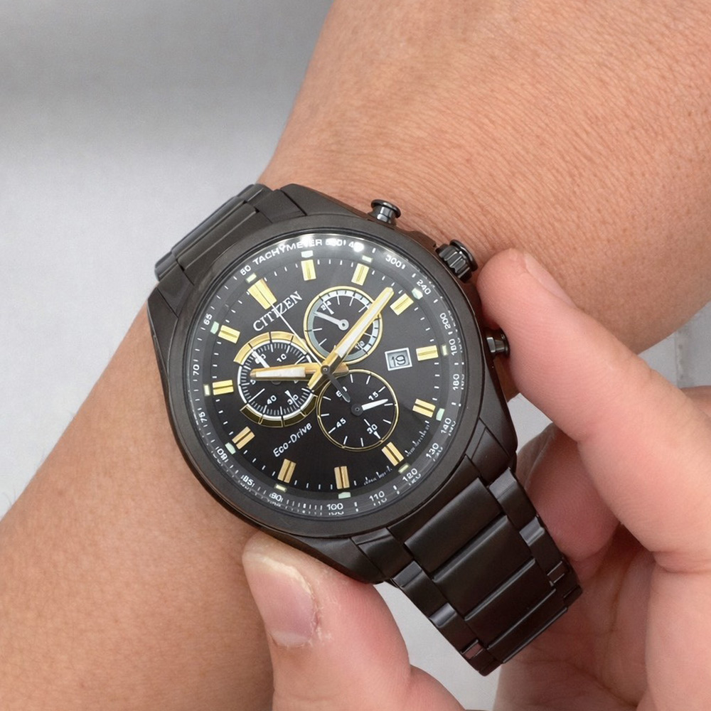 CITIZEN 星辰 光動能 三眼計時腕錶 男錶 手錶-黑色/43mm AT2137-50E