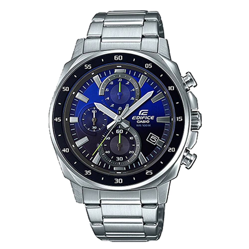 CASIO 卡西歐 EDIFICE 三眼跳色漸層計時錶(EFV-600D-2A)-黑藍x51mm