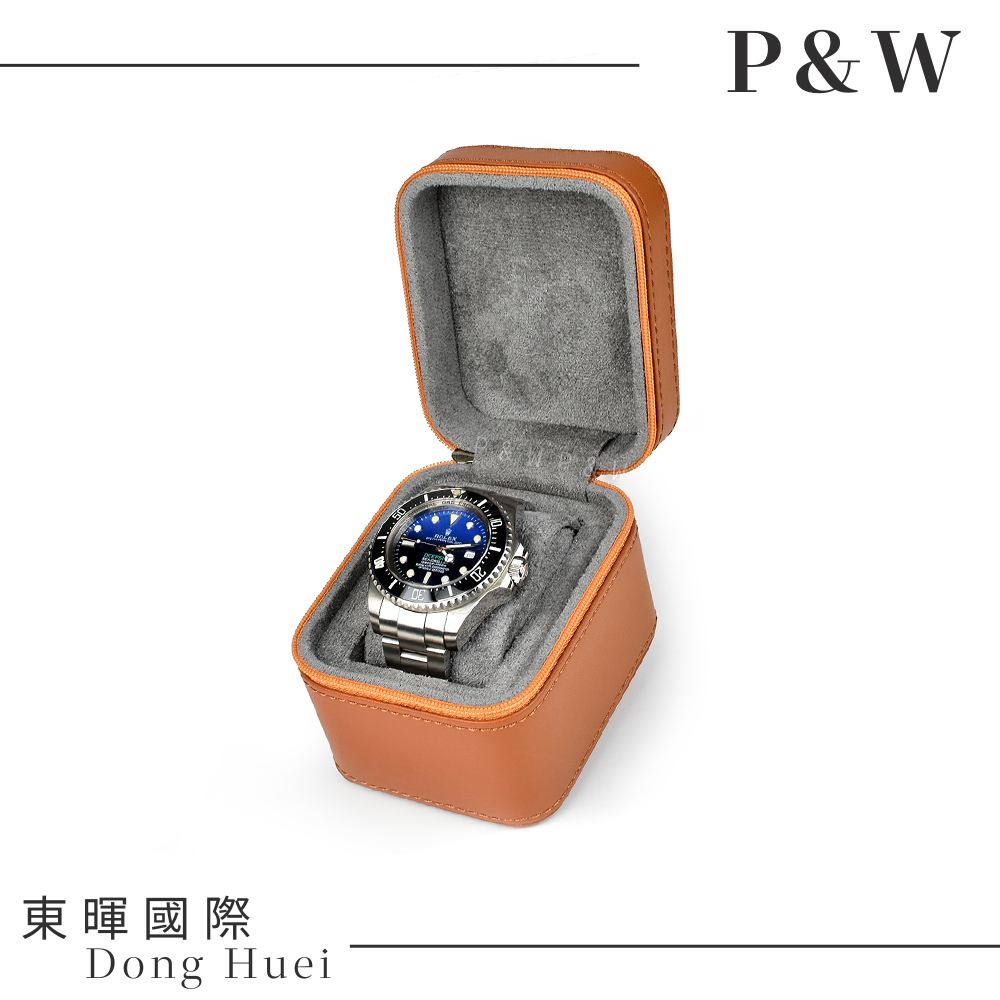 P&W 【名錶收藏盒】【棕色超纖皮革】1支/1入/1位 大錶適用 手工精品 錶盒 旅行收納盒
