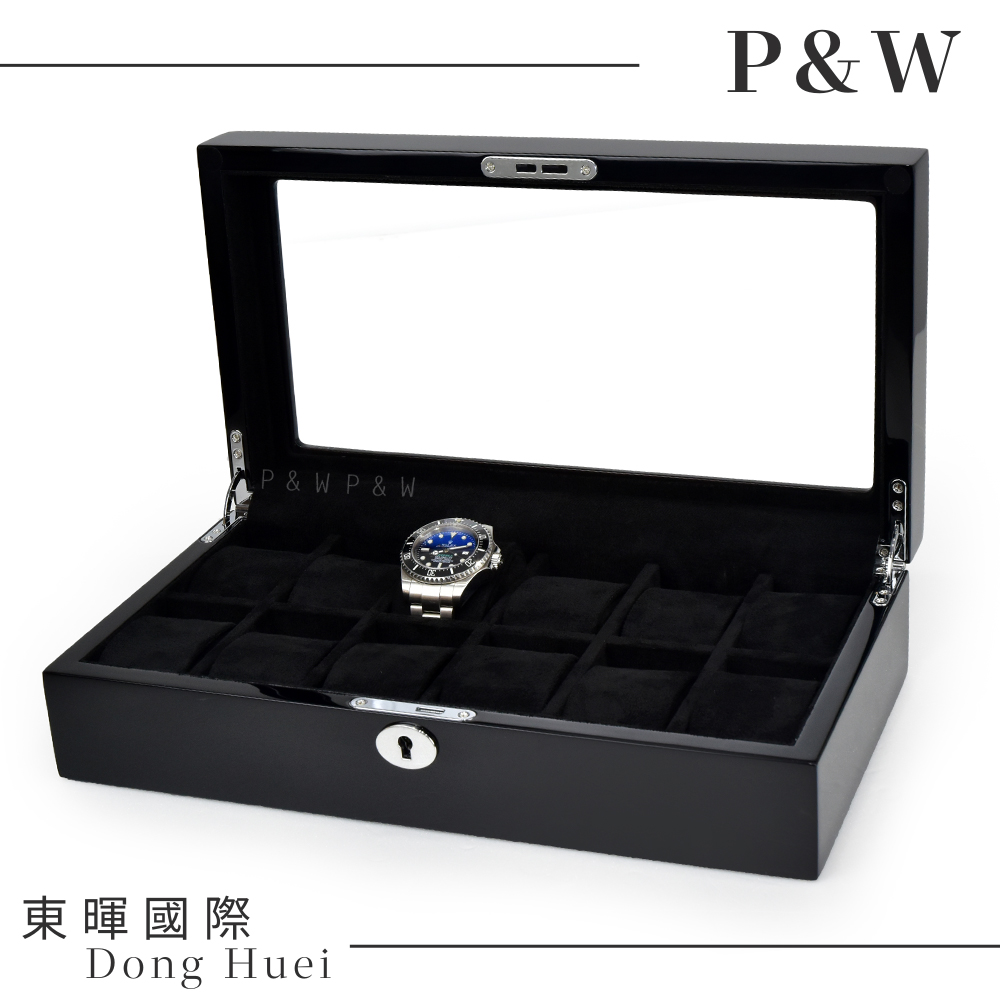 P&W 【名錶收藏盒】【玻璃鏡面】 鋼琴烤漆 手工精品木盒 12支/12格/12入裝 錶盒（其他規格）