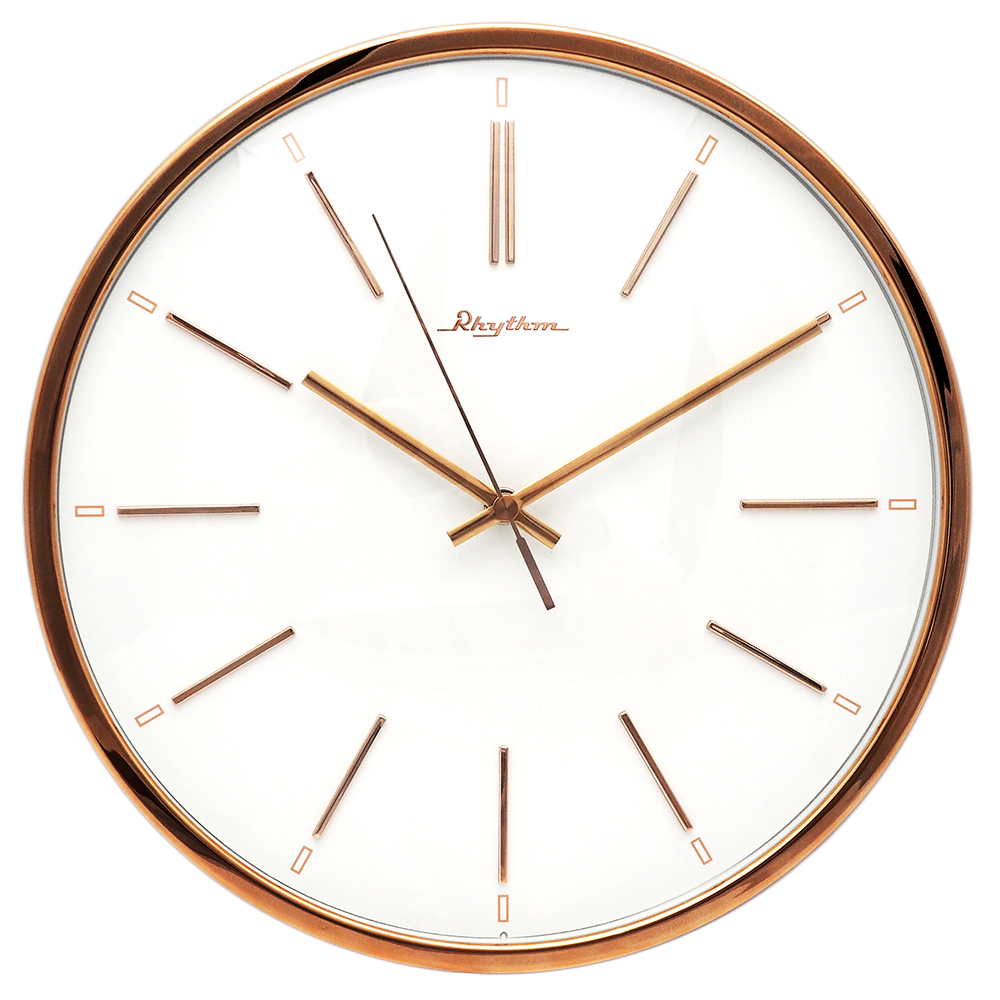 RHYTHM 麗聲 日本鐘-簡約時尚掛鐘/3D立體刻度/曲面鐘面/超靜音