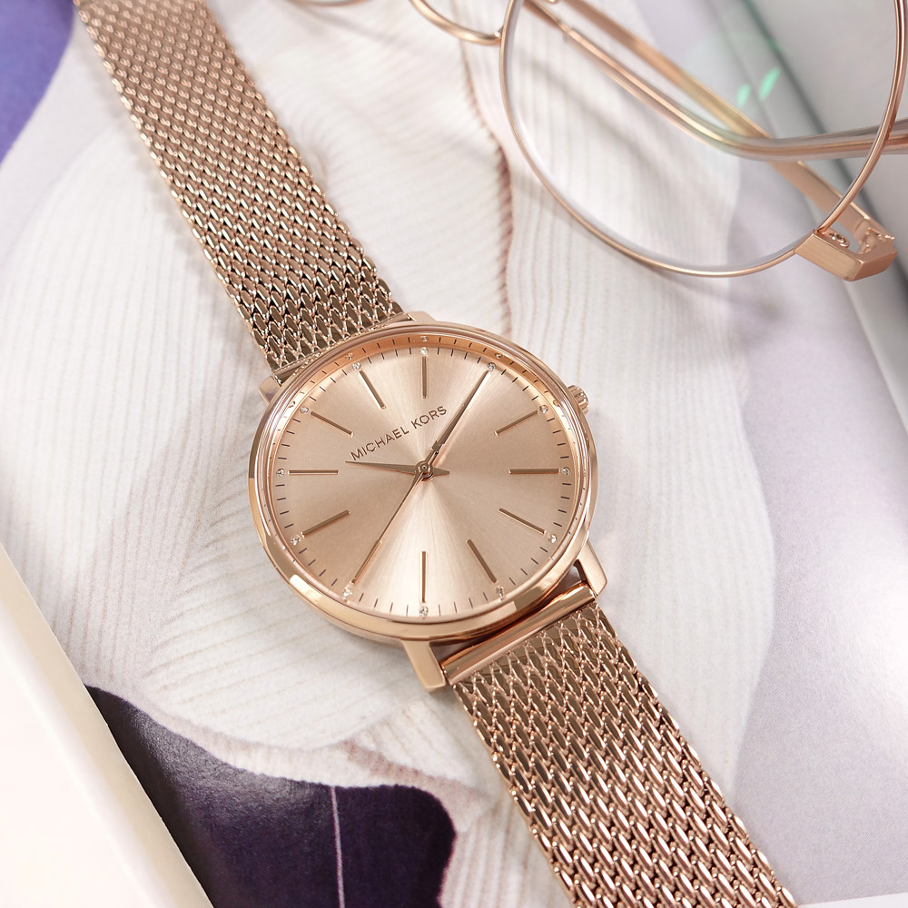 Michael Kors / MK4340 / 簡約優雅 晶鑽時尚 米蘭編織不鏽鋼手錶 鍍玫瑰金 38mm