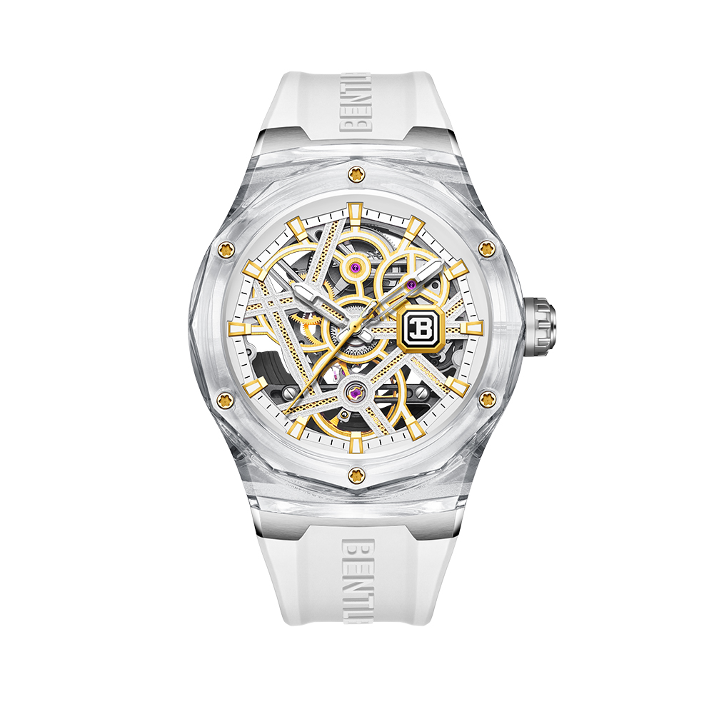 BENTLEY 賓利 THE CYNOSURE 曜影系列 BL-60-72 潮流 全白 高透錶殼 機械 雙面鏤空 夜光指針刻度 手錶