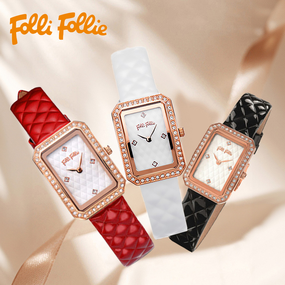 Folli Follie 芙麗芙麗 WF16B026SSW 優雅經典 晶鑽時標 菱格紋 鑽錶框 手錶 阿芙蘿黛蒂