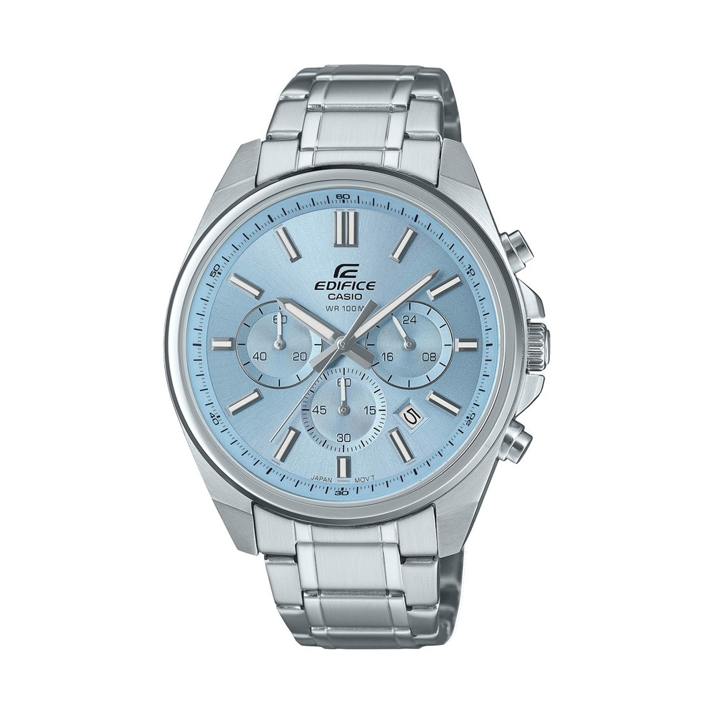 CASIO 卡西歐 EDIFICE 三針三眼 標準計時鐘錶 冰河水藍 日期顯示窗 EFV-650D-2B_43.5mm