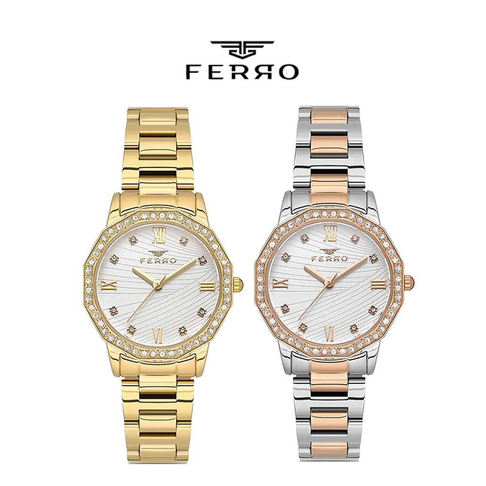 FERRO 費羅 FL21395AWT 晶鑽 日本機芯 防水30米 小錶鏡 雙色不鏽鋼 女款 手錶