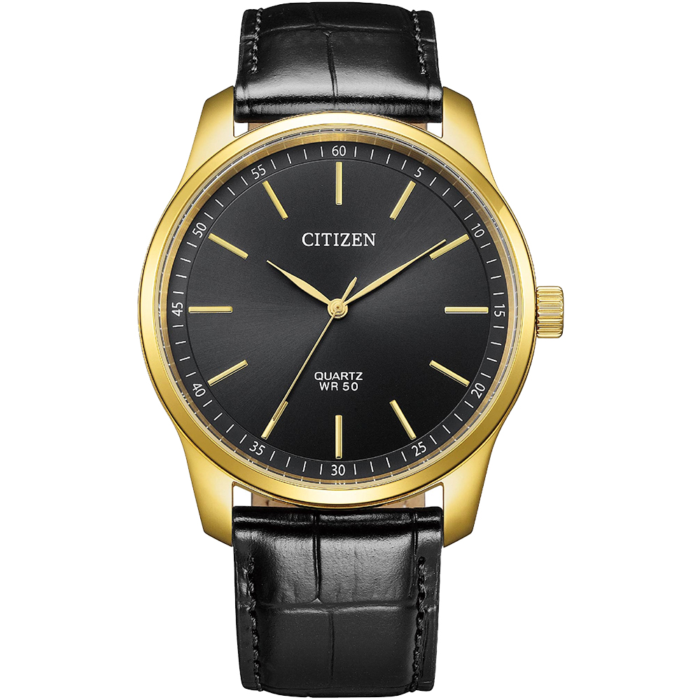 CITIZEN 星辰 簡約商務紳士腕錶/黑X金/42mm/BH5002-02E