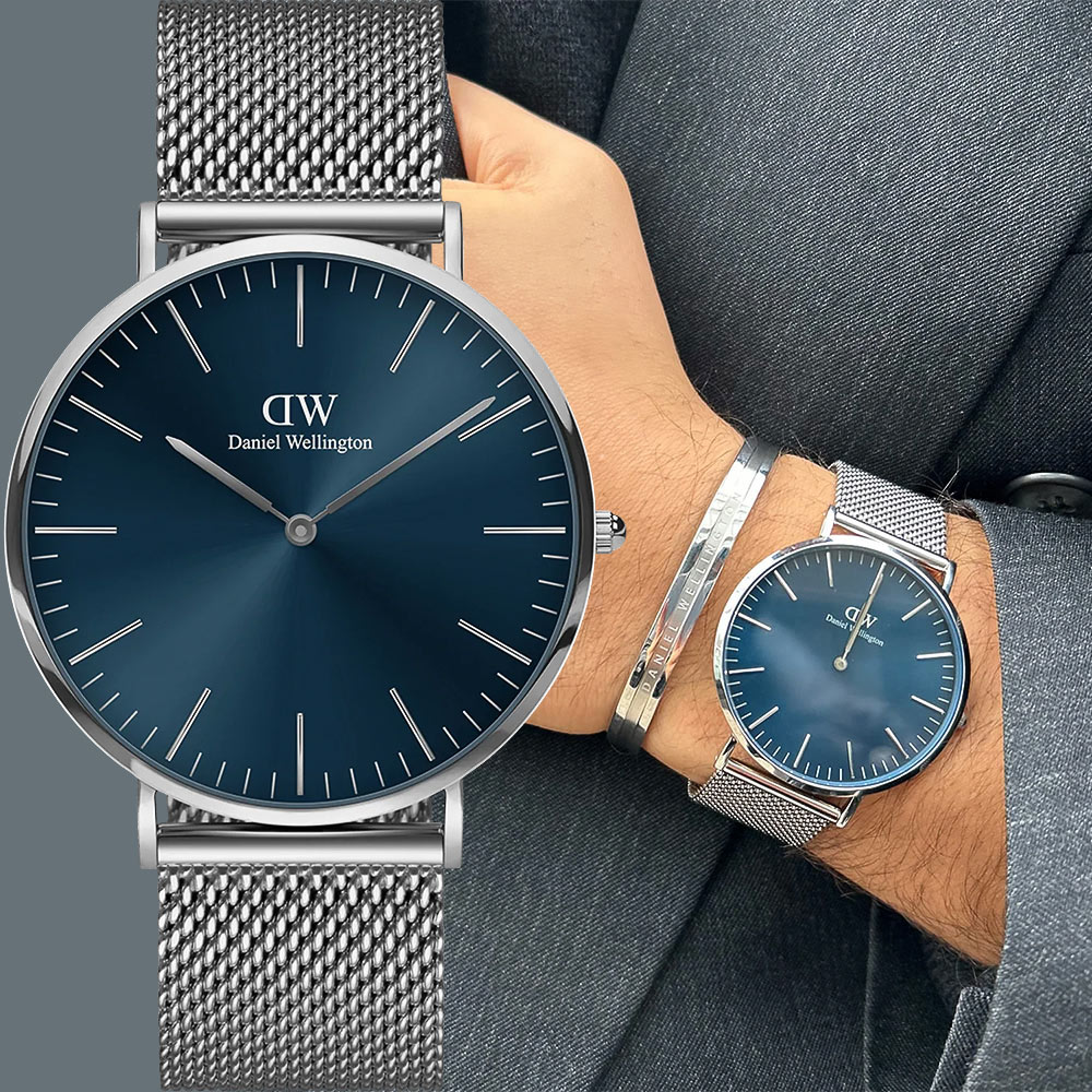 Daniel Wellington DW 男錶-40mm/銀框 Classic Mesh Arctic 經典極簡美學米蘭帶手錶 DW00100628