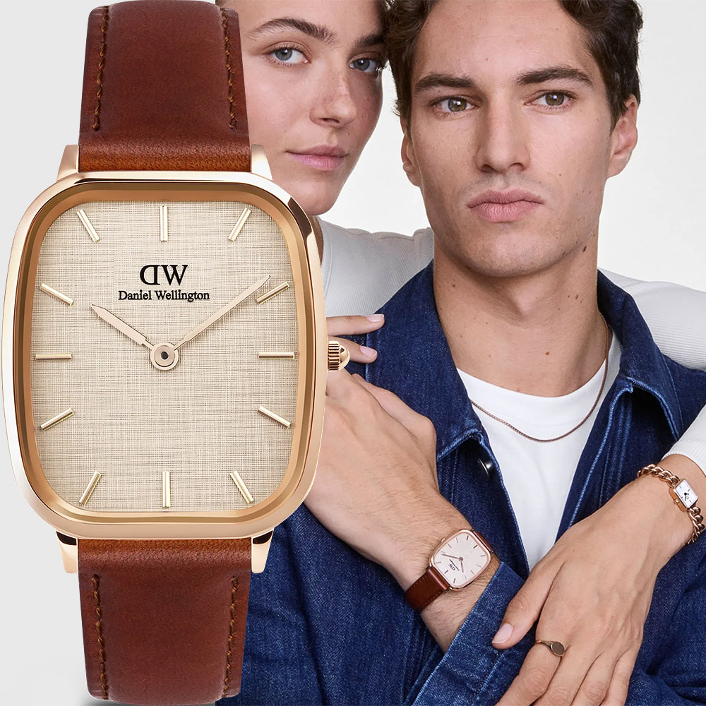 Daniel Wellington DW 男錶-32x36.3mm/玫瑰金框 Marlon系列 復古經典軟墊形手錶 DW00100816