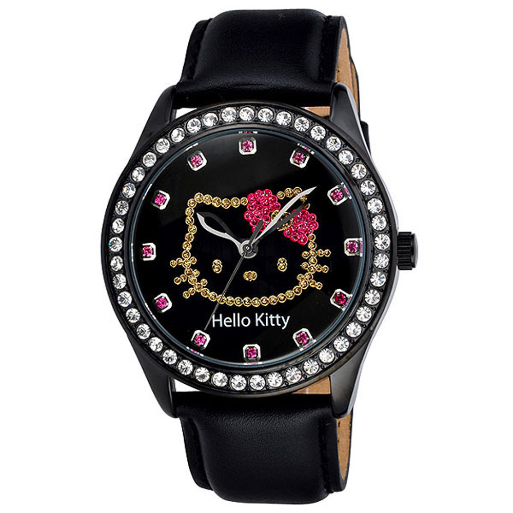 Hello Kitty 璀璨晶鑽時尚腕錶-全黑